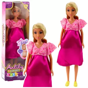 LEAN TOYS Anlily Pregnant Doll Pink Satin Dress Long Hair