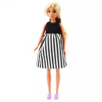 LEAN TOYS Anlily Pregnant Doll in Black and White Striped Dress Baby