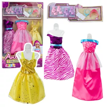 LEAN TOYS Anlily Leļļu Kleitu Komplekts ar Kurpēm, Rokassomu, Kroņiem un Aksesuāriem 8 gab.