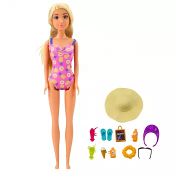 LEAN TOYS Anlily Leļļu komplekts Pludmalē ar Baseinu, Palmu, Dzērienu Stendu un Aksesuāriem
