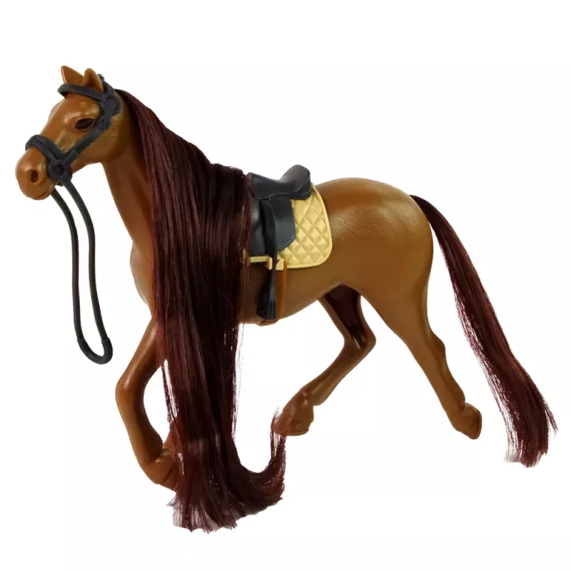 LEAN TOYS Horse With Long Mane Saddle Cup Brush Accessories Brown