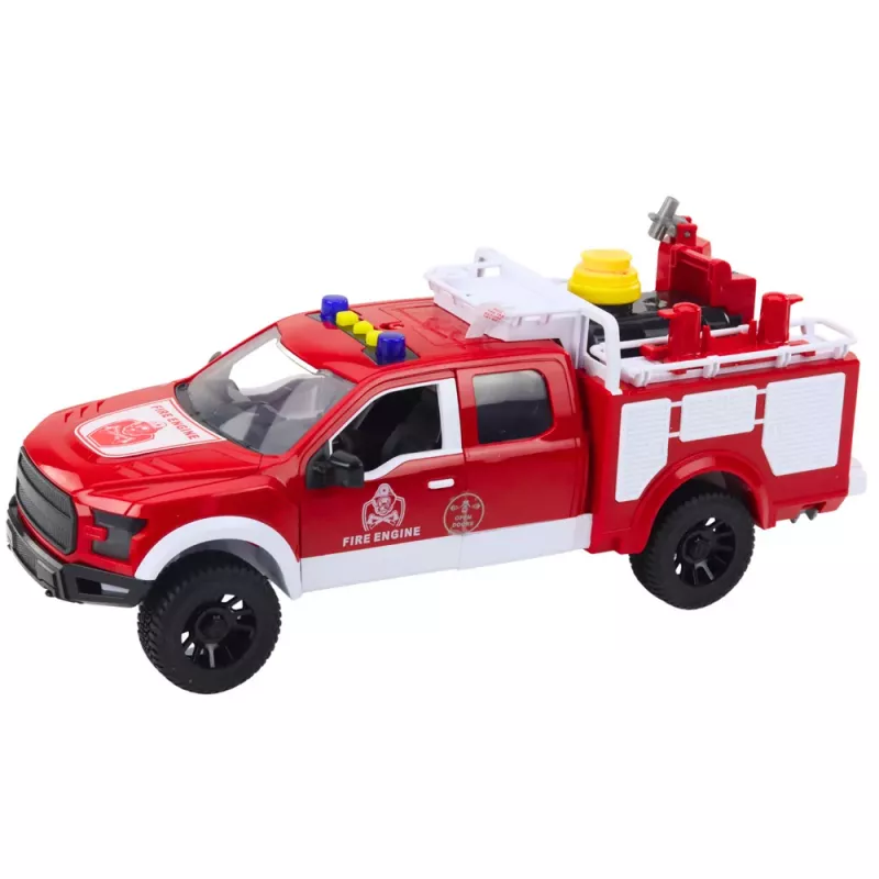 LEAN TOYS Fire Truck Firefighting Water Lights Sounds White Red 1:12