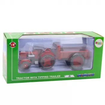 LEAN TOYS Metal Farm Tractor With Trailer Red 1:18