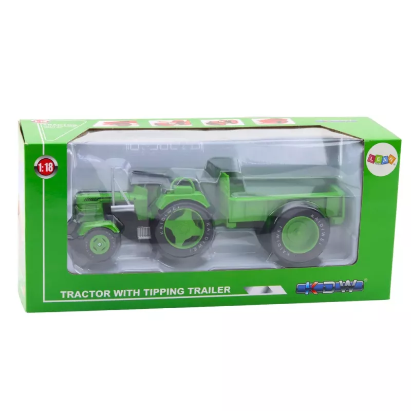 LEAN TOYS Metal Farm Tractor With Trailer Green 1:18