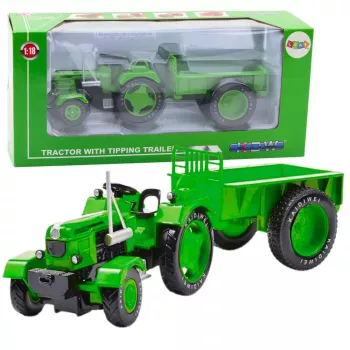 LEAN TOYS Metal Farm Tractor With Trailer Green 1:18