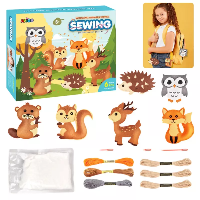 LEAN TOYS Creative Set of Embroidery Felt Forest Animals 6pcs