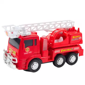 LEAN TOYS Fire Truck ar izvelkamu kāpnēm, gaismām un skaņām
