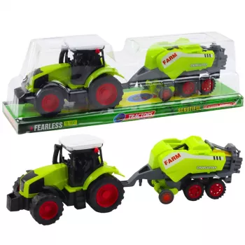 LEAN TOYS Traktora un siena ruļļu preses komplekts Zaļš
