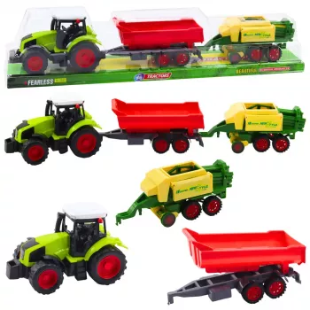 LEAN TOYS Set of Agricultural Tractor Trailer Press Agricultural Machine