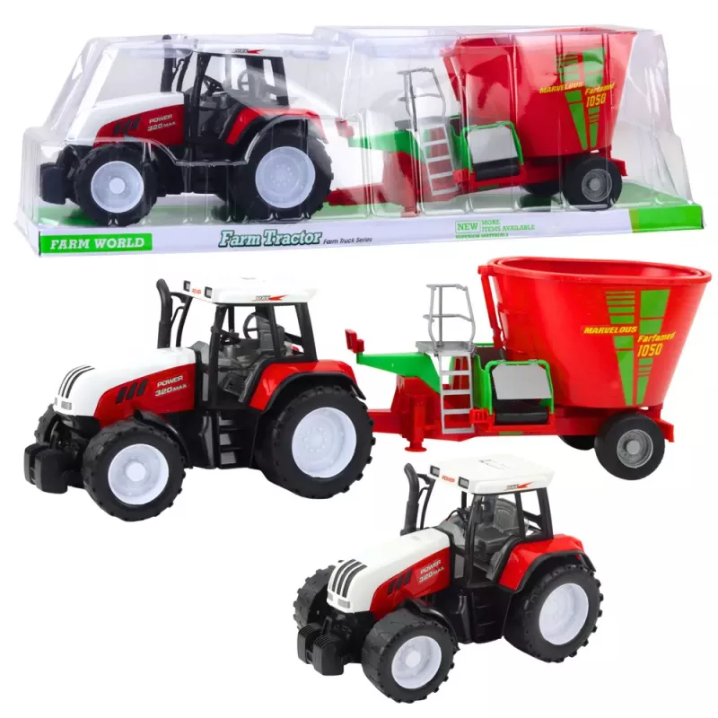 LEAN TOYS Agricultural Farm Tractor With Trailer Feed Mixer Red 60cm