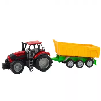 LEAN TOYS Agricultural Farm Tractor With Yellow Trailer Red 46cm