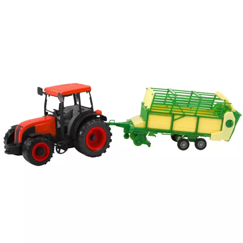 LEAN TOYS Agricultural Farm Tractor With Green and Yellow Trailer Red 50cm
