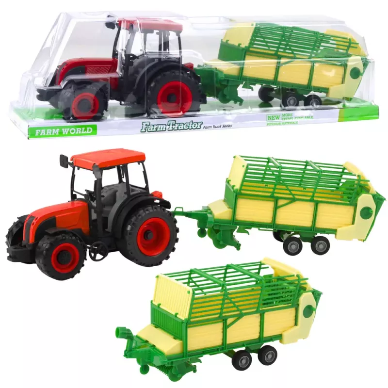 LEAN TOYS Agricultural Farm Tractor With Green and Yellow Trailer Red 50cm