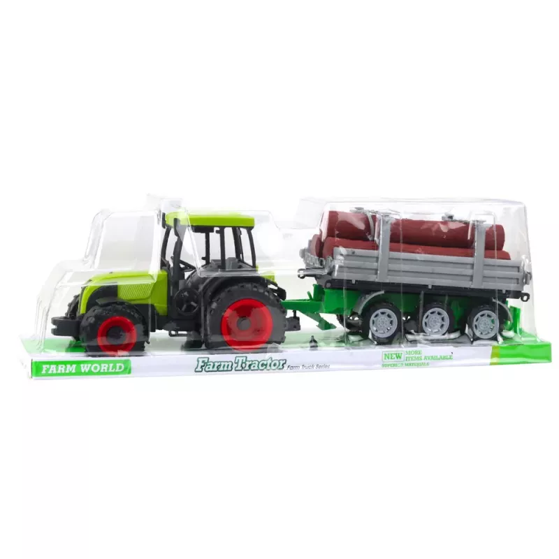 LEAN TOYS Zaļš lauksaimniecības traktors ar piekabi baļķiem 47cm