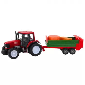 LEAN TOYS Agricultural Farm Tractor with Green Trailer and Hay Red 62cm