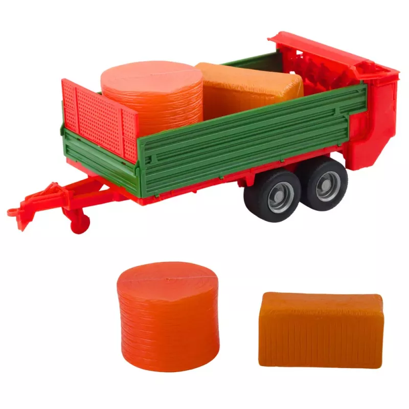 LEAN TOYS Agricultural Farm Tractor with Green Trailer and Hay Red 62cm
