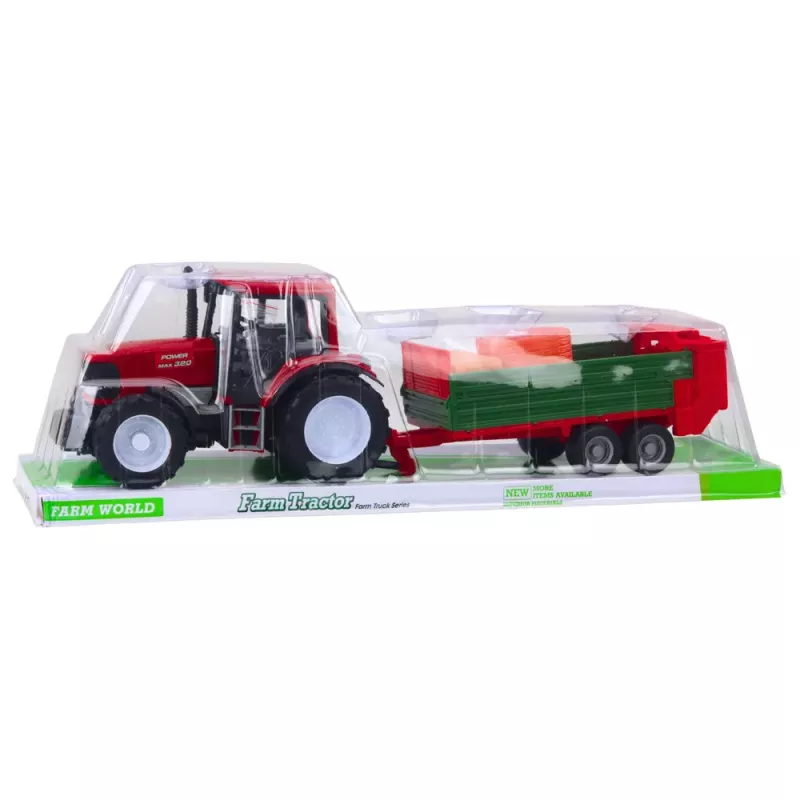 LEAN TOYS Agricultural Farm Tractor with Green Trailer and Hay Red 62cm