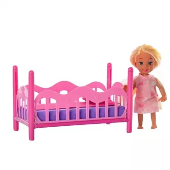 LEAN TOYS Mini Doll in Pajamas Set Pink Bed