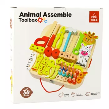 LEAN TOYS Wooden Craft Kit Animals To Assemble In A Suitcase 59pcs