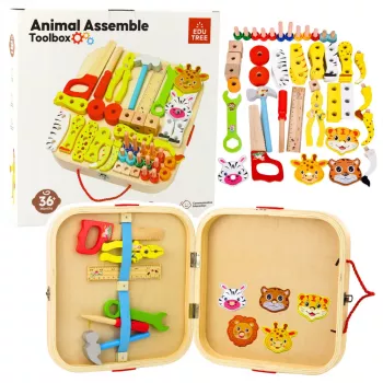 LEAN TOYS Wooden Craft Kit Animals To Assemble In A Suitcase 59pcs
