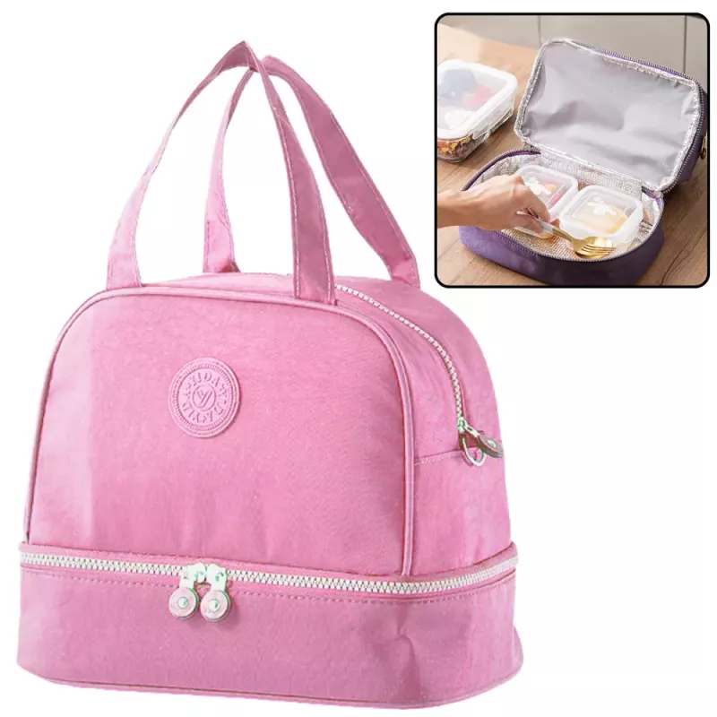 LEAN Thermal Insulating Breakfast Bag ar regulējamu siksnu, rozā, 27cm