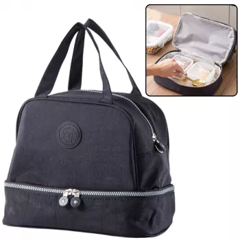 LEAN Thermal Insulating Breakfast Bag with Adjustable Strap Black 27cm
