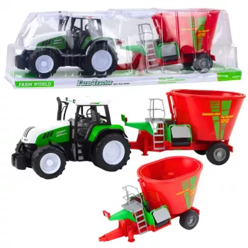LEAN TOYS Green Agricultural Tractor with Trailer and Feed Mixer 50cm