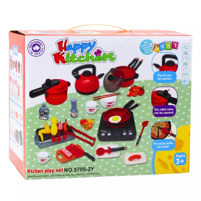 LEAN TOYS Kitchen Set Pots Food Battery Operated Hob Accessories 36 pcs