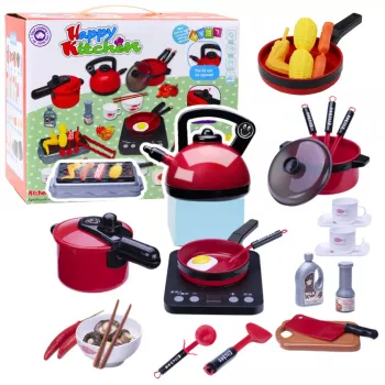 LEAN TOYS Kitchen Set Pots Food Battery Operated Hob Accessories 36 pcs