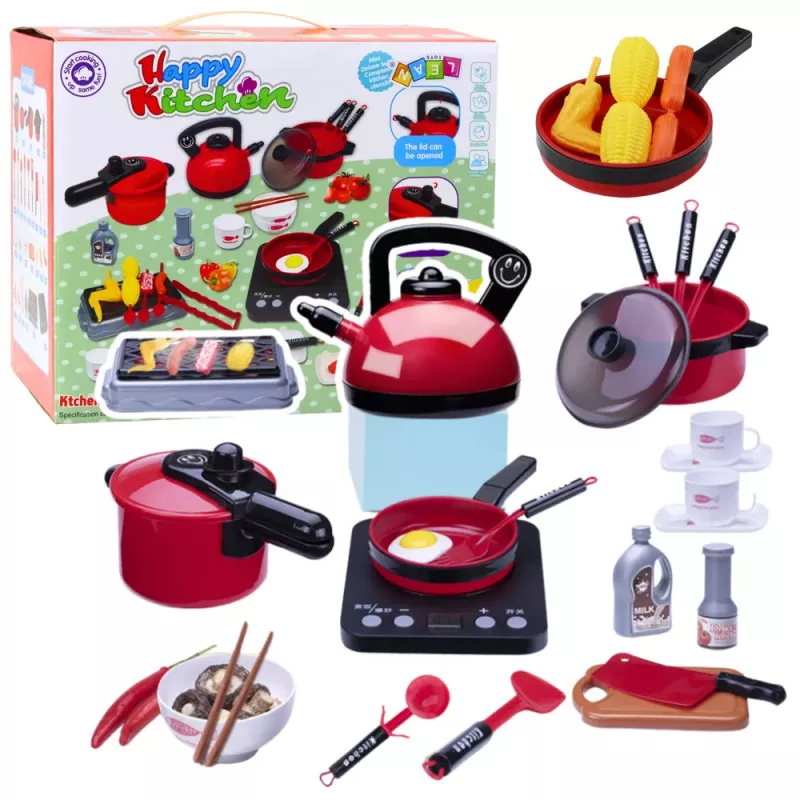 LEAN TOYS Kitchen Set Pots Food Battery Operated Hob Accessories 36 pcs