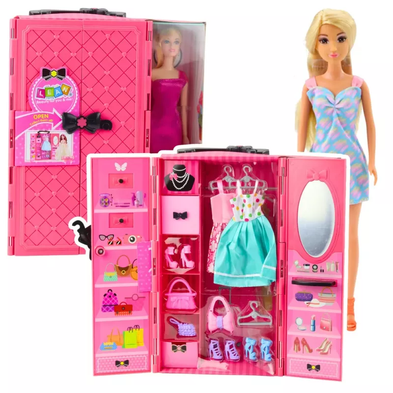 LEAN TOYS Doll with Wardrobe Accessories Pink Clothes Fashion Dress Up Set