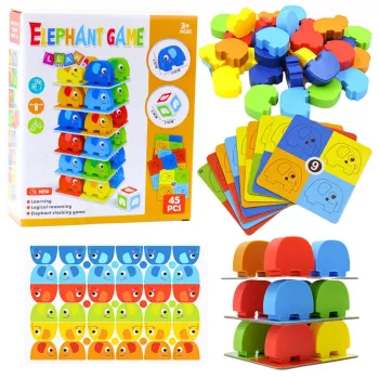 LEAN TOYS Ģimenes Arkādes Spēle Ziloņu Tornis 45 Gabali