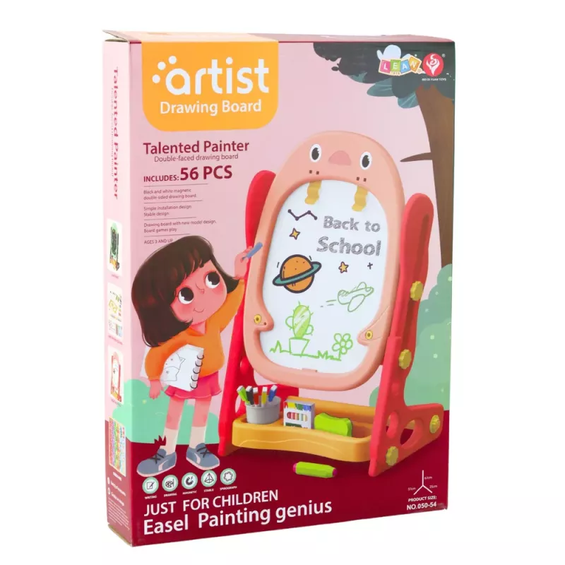 LEAN TOYS Double-sided Magnetic Board Penguin Game Set Accessories 56pcs Pink