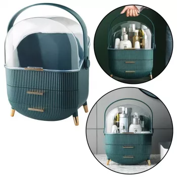 LEAN Cosmetics Organizer Opening Lid Transparent Two Drawers Green