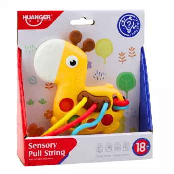 LEAN TOYS Sensory Toy Giraffe For Pulling Strings Yellow