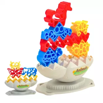 LEAN TOYS Game Skill Balance Tower Stone Animals Blocks Colored