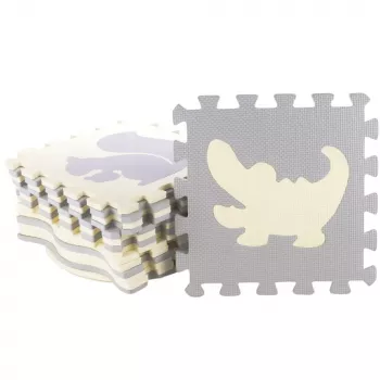 LEAN TOYS Soft Puzzle Educational Mat Animals EVA Foam Beige Gray 9 pcs