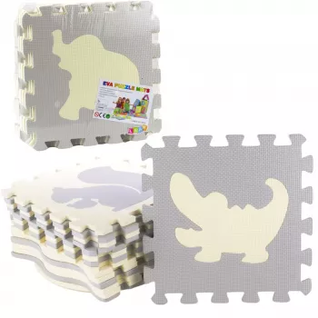 LEAN TOYS Soft Puzzle Educational Mat Animals EVA Foam Beige Gray 9 pcs