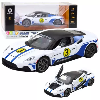 LEAN TOYS Metal Sports Car Lights Sounds Drive White 1:22