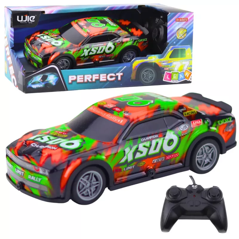 LEAN TOYS Remote Controlled Racing Car with Light-Up Body Orange and Green