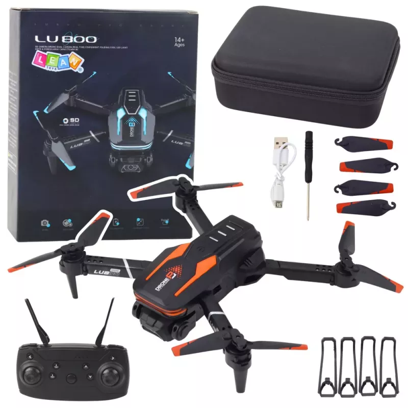LEAN TOYS Remote Controlled Drone LU800 Camera LED Lights Orange
