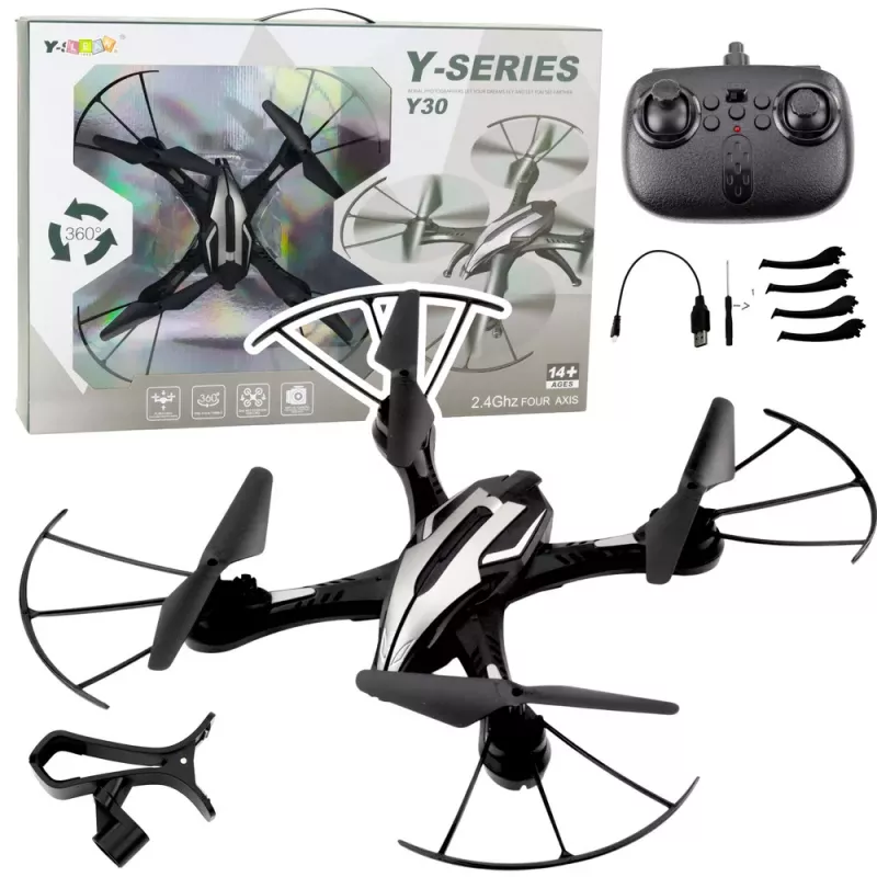 LEAN TOYS Y30 Ar tālvadību vadāms dronis ar LED gaismām, 6 asu žiroskops, 360° rotācija, 2.4GHz 4 kanālu kvadrokopteris