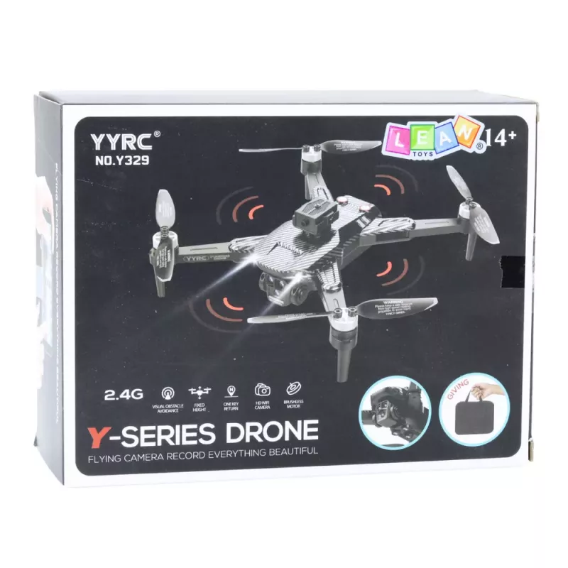 LEAN TOYS Drone Y329 HD Camera WiFi FPV Quadcopter with LED Lights, App Control, Black Carbon