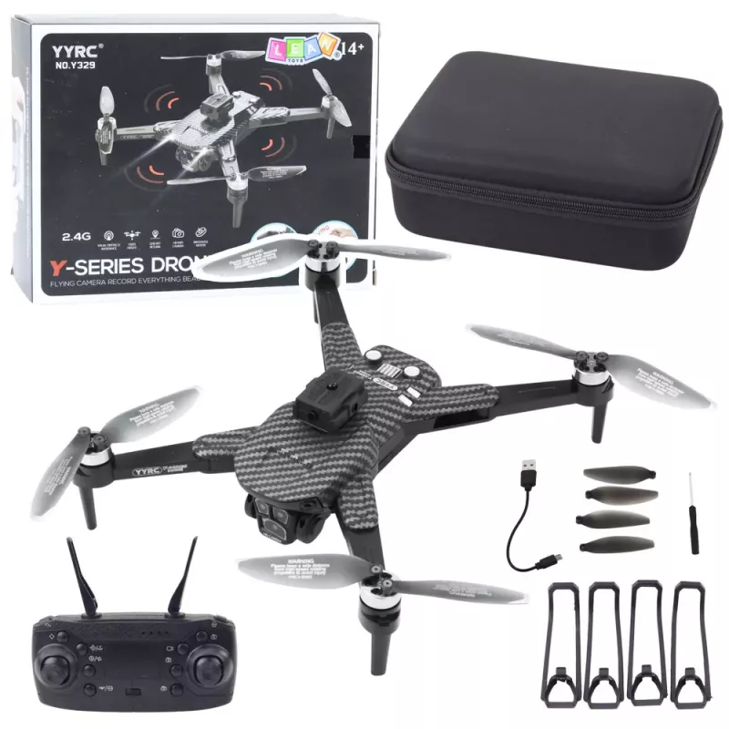 LEAN TOYS Drone Y329 HD Camera WiFi FPV Quadcopter with LED Lights, App Control, Black Carbon