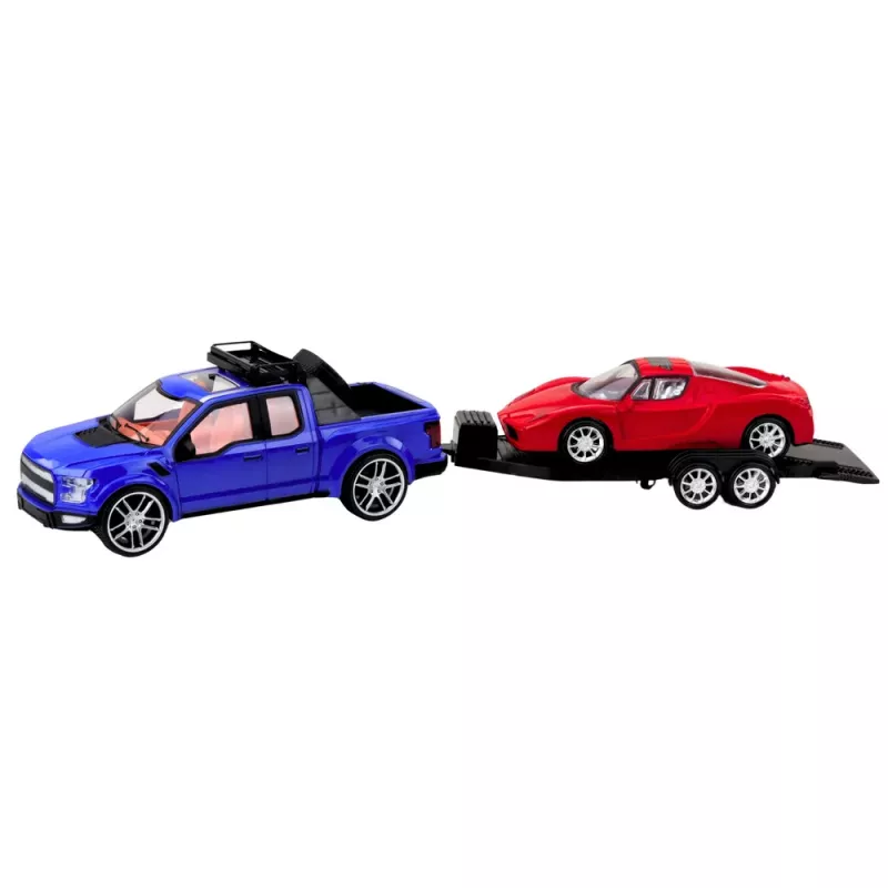 LEAN TOYS Bezceļu auto ar evakuatoru un sporta auto komplekts
