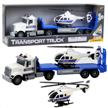 LEAN TOYS Policijas transporta kravas automašīna un helikopters ar gaismām un skaņām