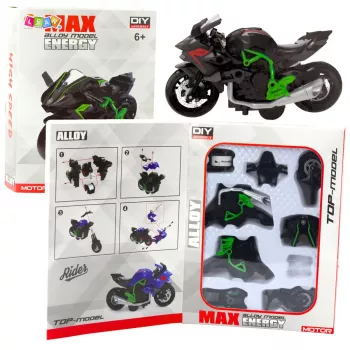 LEAN TOYS Motocikls pašu montāžai ar skrūvēm Metāls 1:14 DIY Zaļš-Melns