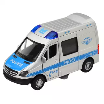 LEAN TOYS Metāla policijas auto ar atsitēju, gaismām un skaņām 1:32