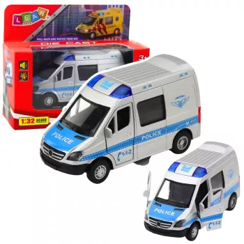 LEAN TOYS Metāla policijas auto ar atsitēju, gaismām un skaņām 1:32