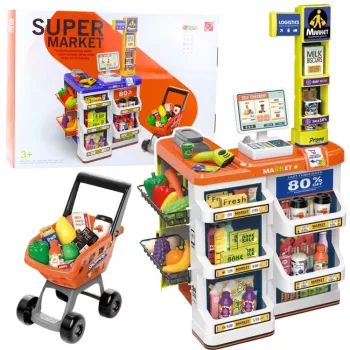 LEAN TOYS Shop Set Cash Register, Trolley, Scanner, Supermarket, Kids Shop